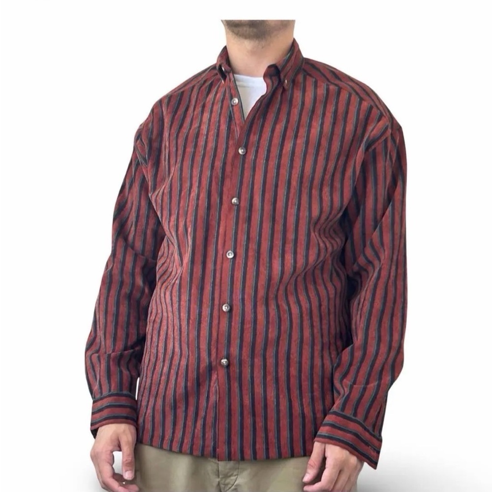 ASOS Design Corduroy Striped 70s Academia Button Down Shirt Size Small.